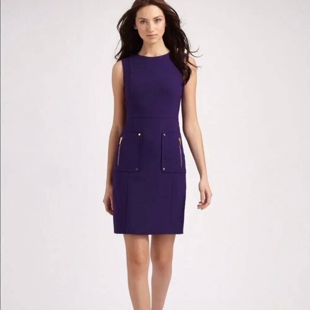 Tory Burch Petra Double-Crepe Sleeveless Sheath Wool Blend Dress Purple Size 8